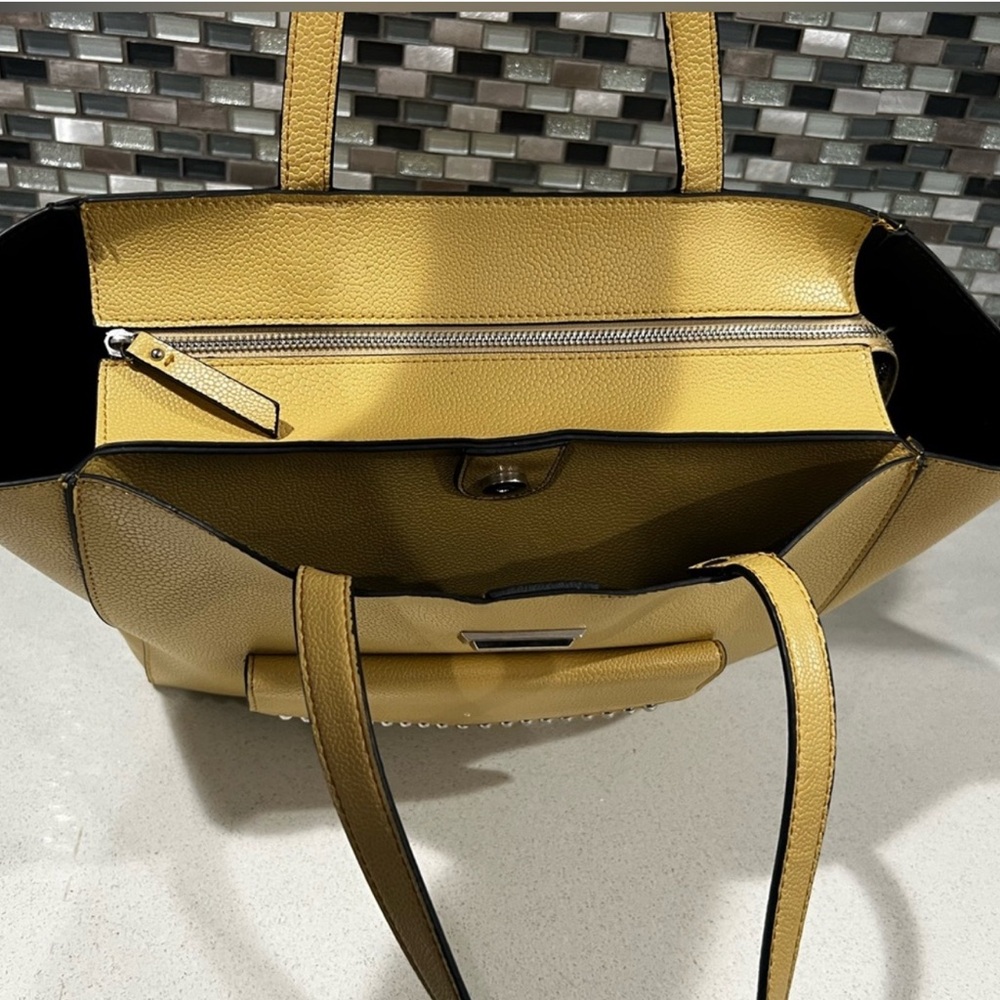Tahari Yellow Tote with Chain Detail and Structured Design - Picture 9 of 11